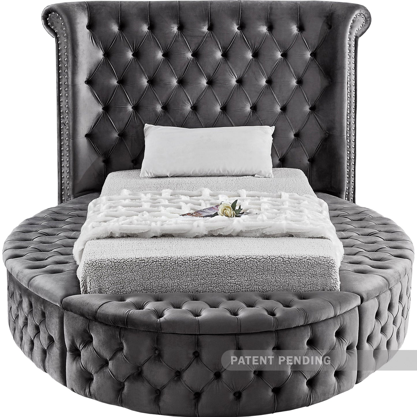 indulge grey velvet twin bed (3 boxes) t