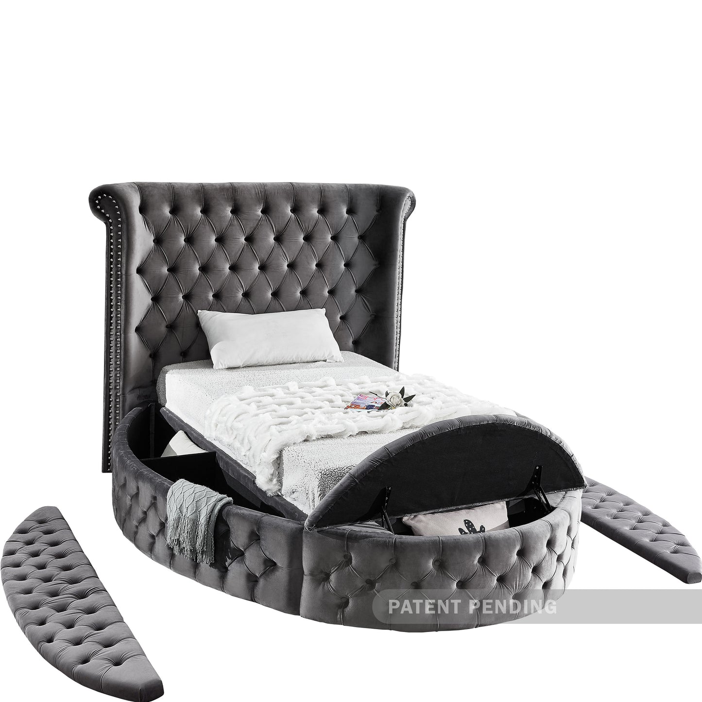 indulge grey velvet twin bed (3 boxes) t