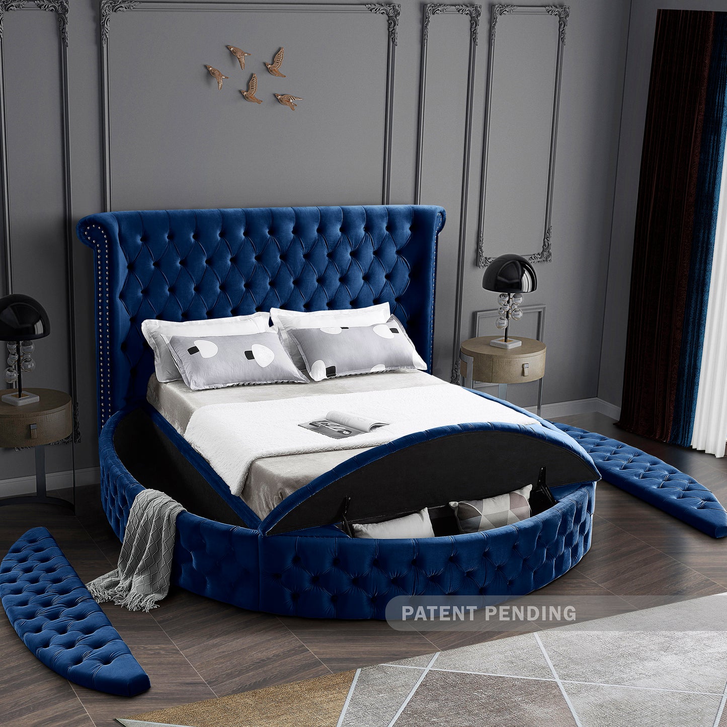 indulge navy velvet full bed (3 boxes) f