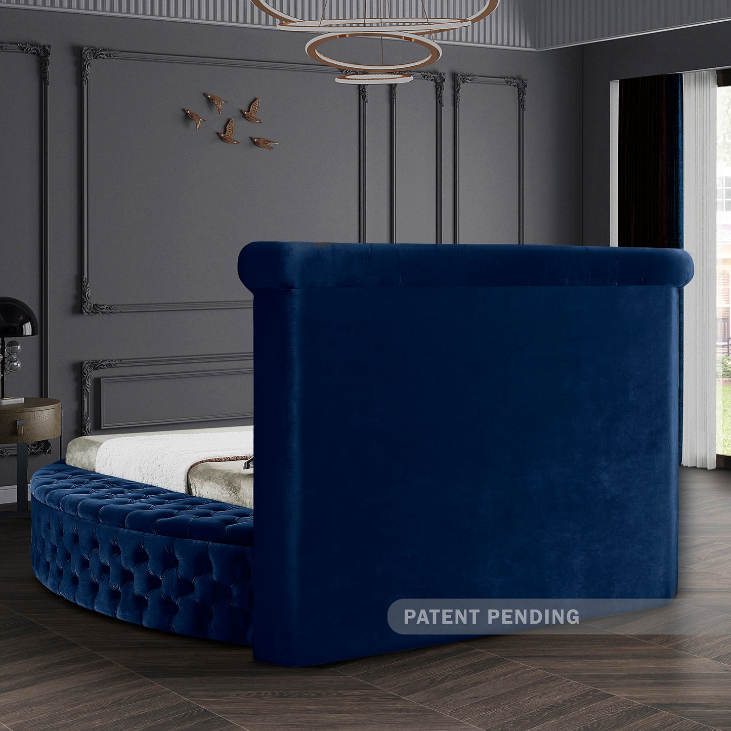 indulge navy velvet king bed (3 boxes) k