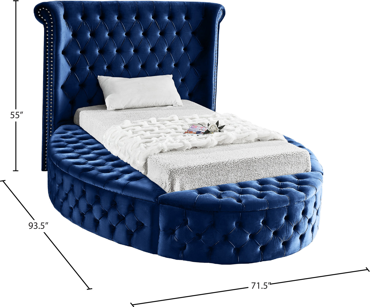 indulge navy velvet twin bed (3 boxes) t