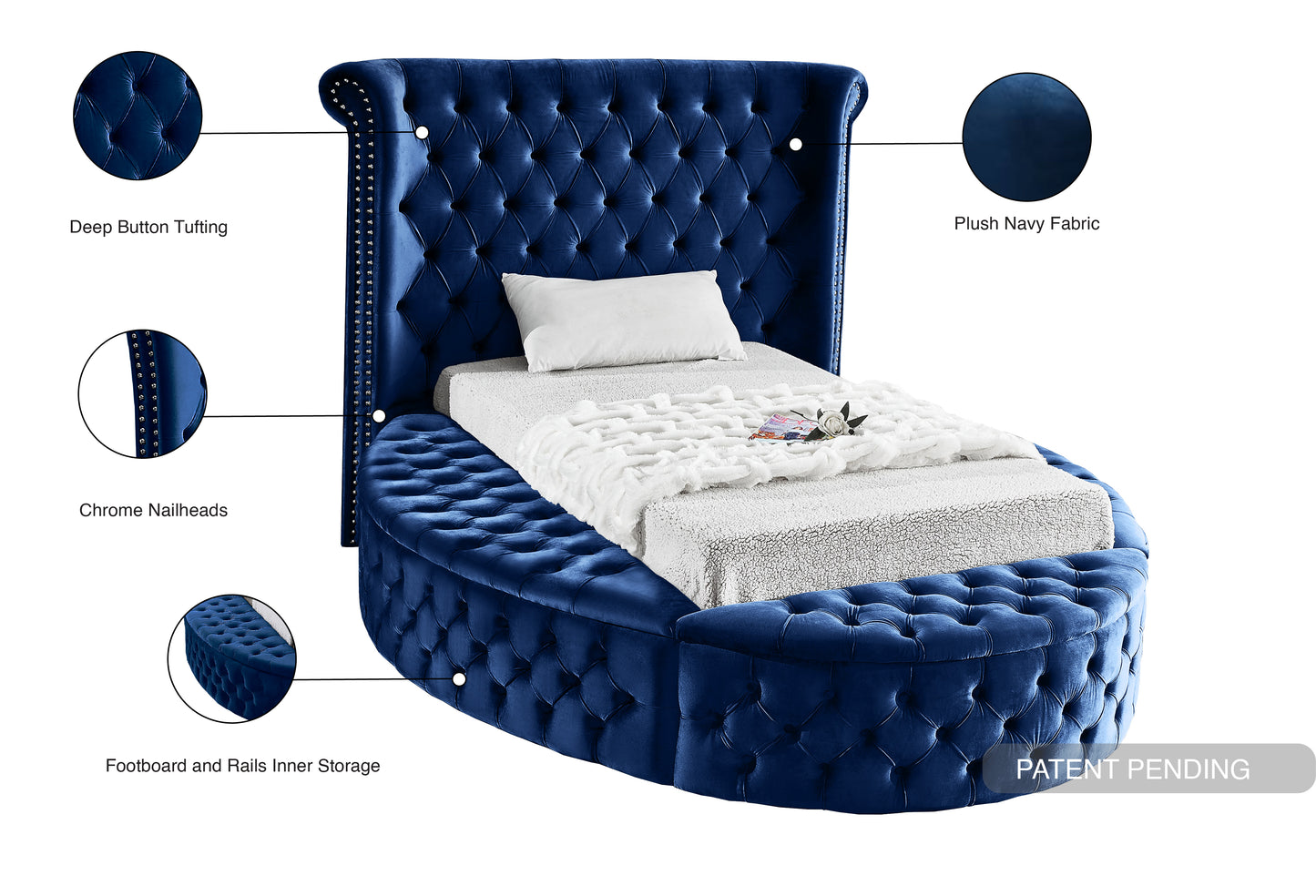 indulge navy velvet twin bed (3 boxes) t