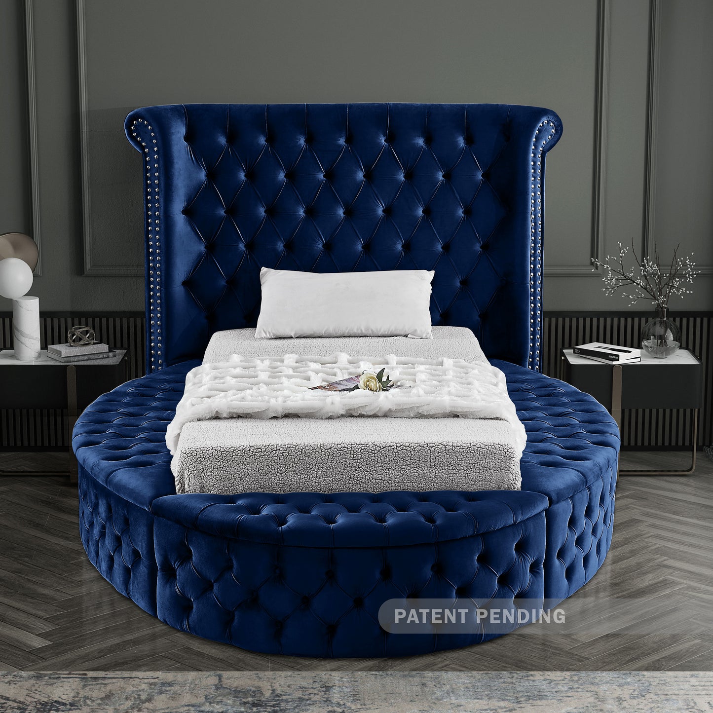 indulge navy velvet twin bed (3 boxes) t