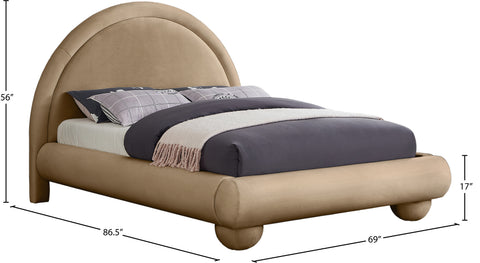 Iris Beige Velvet Upholstered Full Bed, 1 Piece