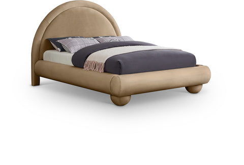 Iris Beige Velvet Upholstered Full Bed, 1 Piece