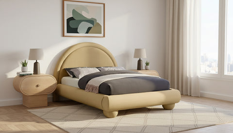 Iris Beige Velvet Upholstered Full Bed, 1 Piece