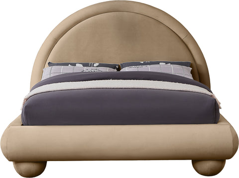 Iris Beige Velvet Upholstered Full Bed, 1 Piece