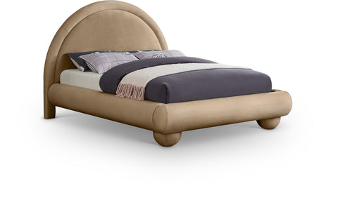 Iris Beige Velvet Upholstered King Bed, 1 Piece
