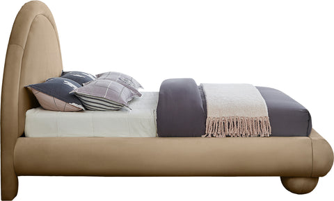 Iris Beige Velvet Upholstered King Bed, 1 Piece