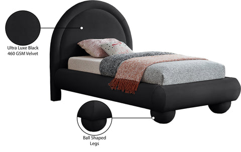 Iris Black Velvet Upholstered Twin Bed, 1 Piece