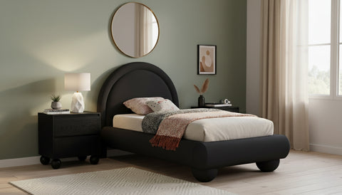 Iris Black Velvet Upholstered Twin Bed, 1 Piece