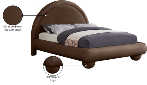 Iris Brown Velvet Upholstered King Bed, 1 Piece