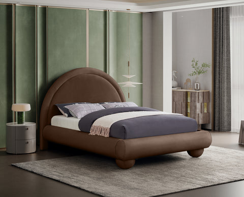 Iris Brown Velvet Upholstered Queen Bed, 1 Piece
