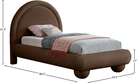 Iris Brown Velvet Upholstered Twin Bed, 1 Piece