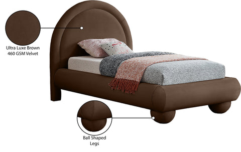 Iris Brown Velvet Upholstered Twin Bed, 1 Piece