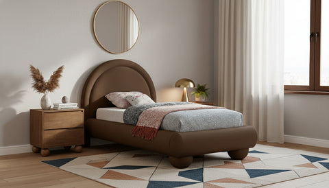 Iris Brown Velvet Upholstered Twin Bed, 1 Piece