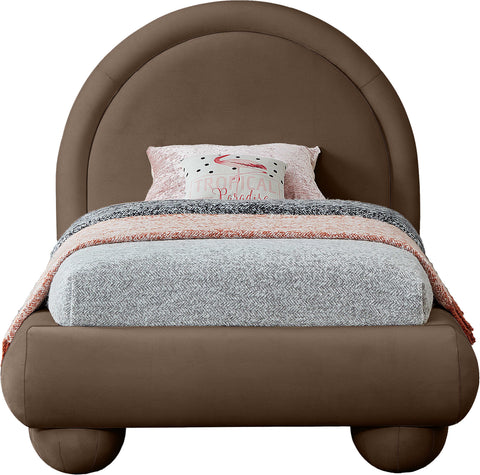 Iris Brown Velvet Upholstered Twin Bed, 1 Piece
