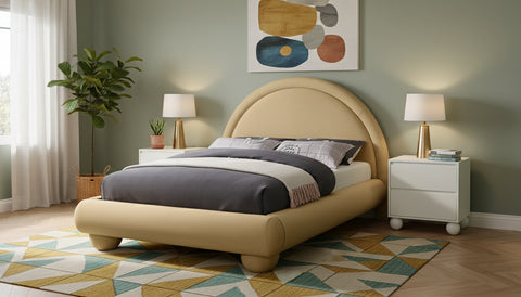 Iris Camel Velvet Upholstered Full Bed, 1 Piece
