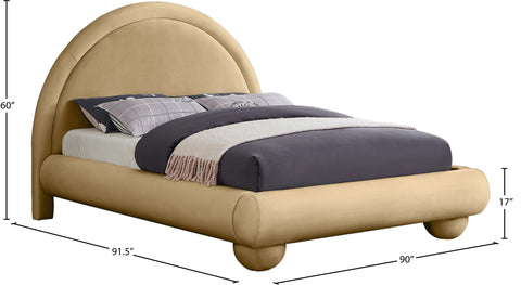 Iris Camel Velvet Upholstered King Bed, 1 Piece