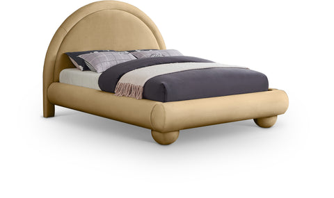 Iris Camel Velvet Upholstered King Bed, 1 Piece