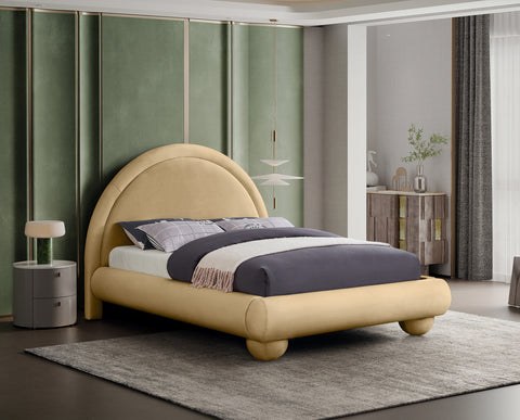 Iris Camel Velvet Upholstered King Bed, 1 Piece