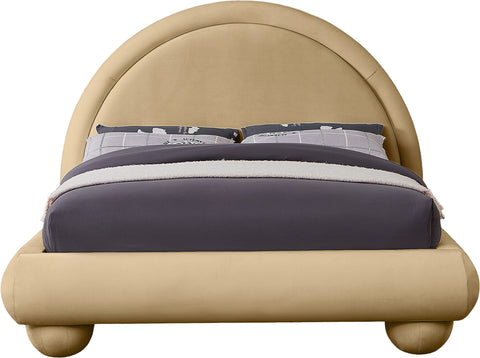 Iris Camel Velvet Upholstered King Bed, 1 Piece