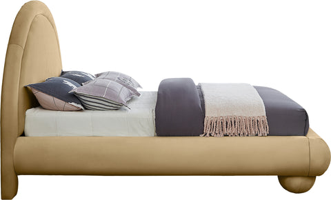 Iris Camel Velvet Upholstered King Bed, 1 Piece