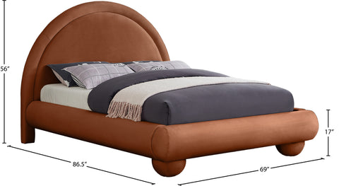 Iris Cognac Velvet Upholstered Full Bed, 1 Piece