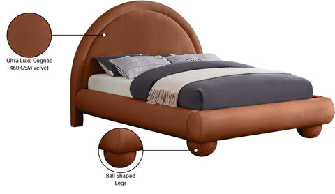 Iris Cognac Velvet Upholstered Full Bed, 1 Piece