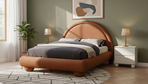 Iris Cognac Velvet Upholstered Full Bed, 1 Piece