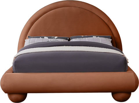 Iris Cognac Velvet Upholstered Full Bed, 1 Piece