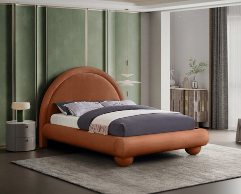 Iris Cognac Velvet Upholstered King Bed, 1 Piece