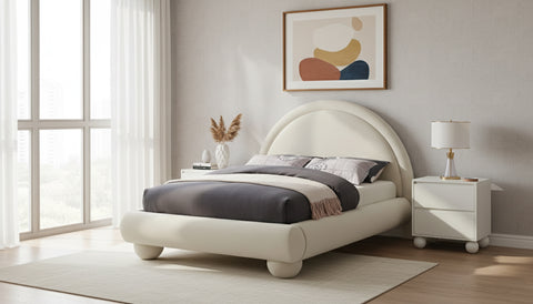 Iris Cream Velvet Upholstered Full Bed, 1 Piece
