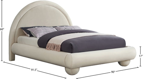 Iris Cream Velvet Upholstered King Bed, 1 Piece (Style 2)