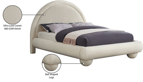 Iris Cream Velvet Upholstered King Bed, 1 Piece (Style 2)