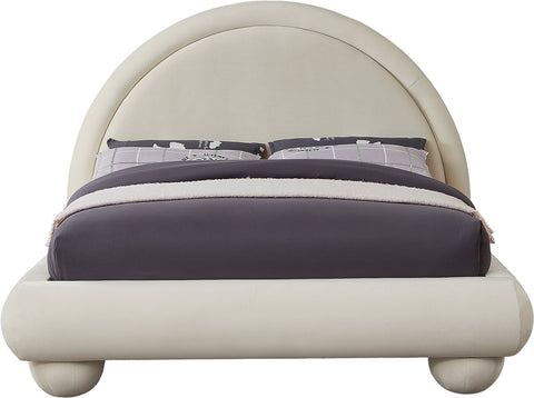 Iris Cream Velvet Upholstered King Bed, 1 Piece (Style 2)