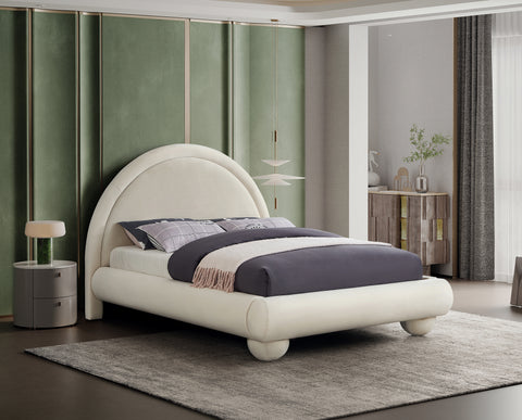 Iris Cream Velvet Upholstered Queen Bed, 1 Piece (Style 2)