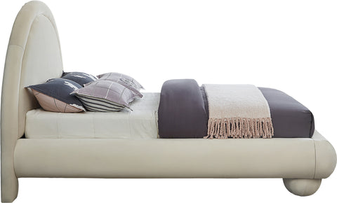 Iris Cream Velvet Upholstered Queen Bed, 1 Piece (Style 2)