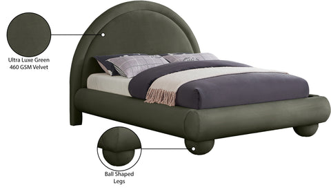Iris Green Velvet Upholstered Full Bed, 1 Piece