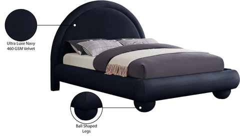 Iris Navy Velvet Upholstered King Bed, 1 Piece (Style 2)