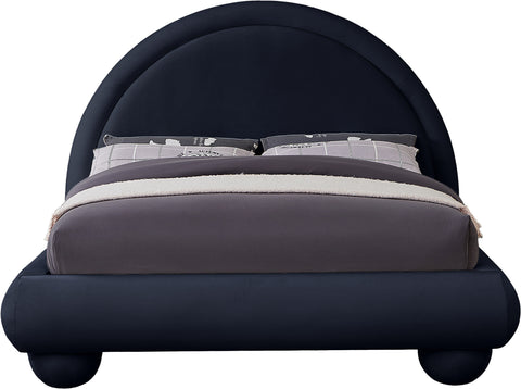 Iris Navy Velvet Upholstered King Bed, 1 Piece (Style 2)