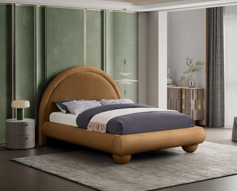Iris Saddle Velvet Upholstered King Bed, 1 Piece