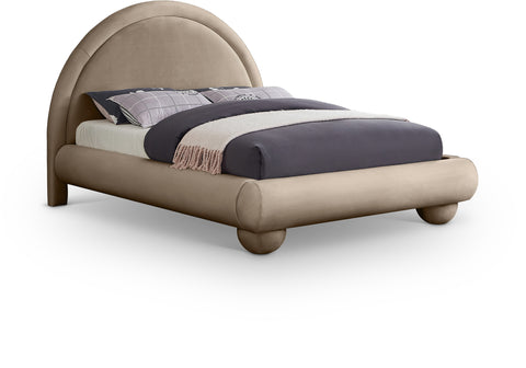 Iris Taupe Velvet Upholstered King Bed, 1 Piece