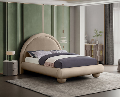 Iris Taupe Velvet Upholstered King Bed, 1 Piece
