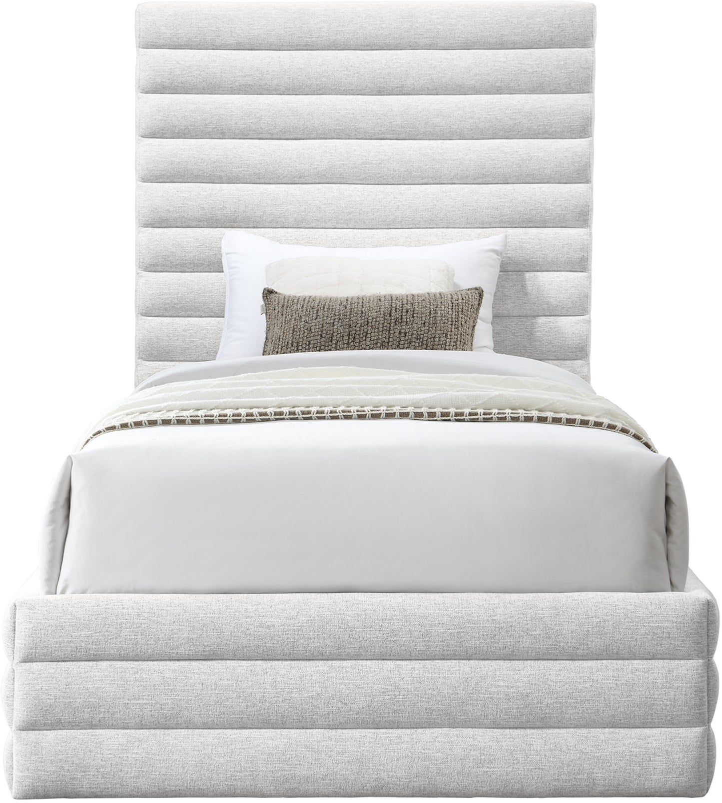 aimee cream linen textured fabric twin bed (3 boxes)