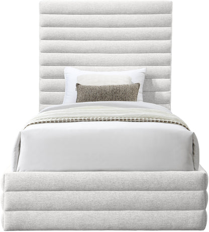 Aimee Cream Linen Textured Fabric Twin Bed (3 Boxes)