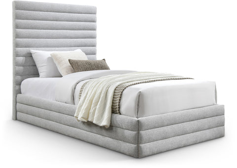 Aimee Grey Linen Textured Fabric Twin Bed (3 Boxes)