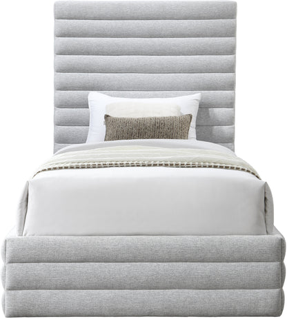 Aimee Grey Linen Textured Fabric Twin Bed (3 Boxes)