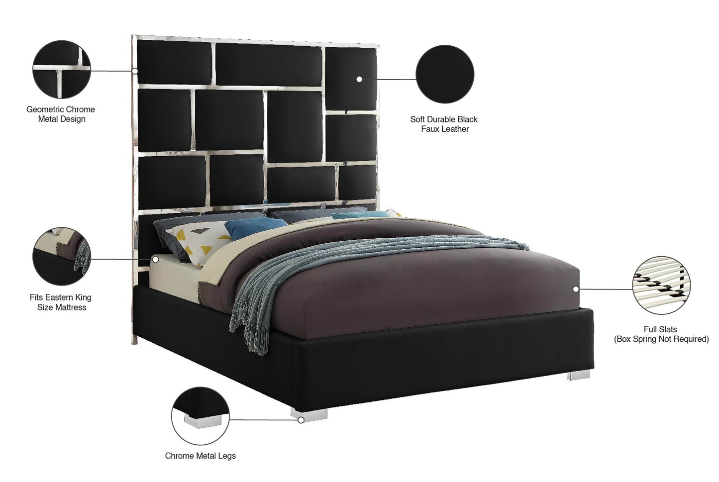 venti black faux leather king bed k