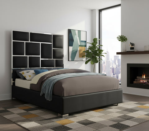 Laurel Black Vegan Leather Upholstered King Bed, 1 Piece